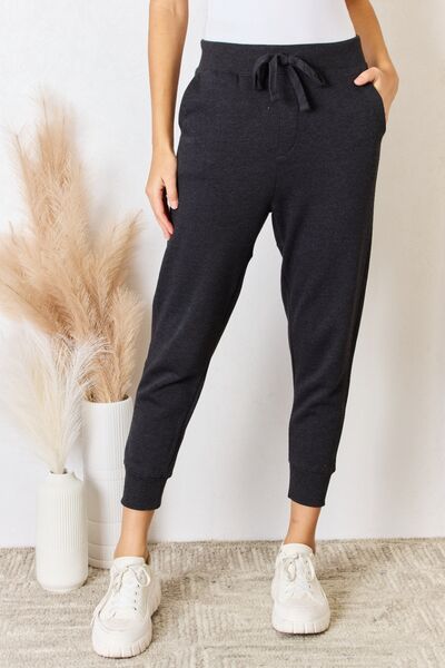 RISEN Soft Knit Drawstring Cropped Joggers Washed Black