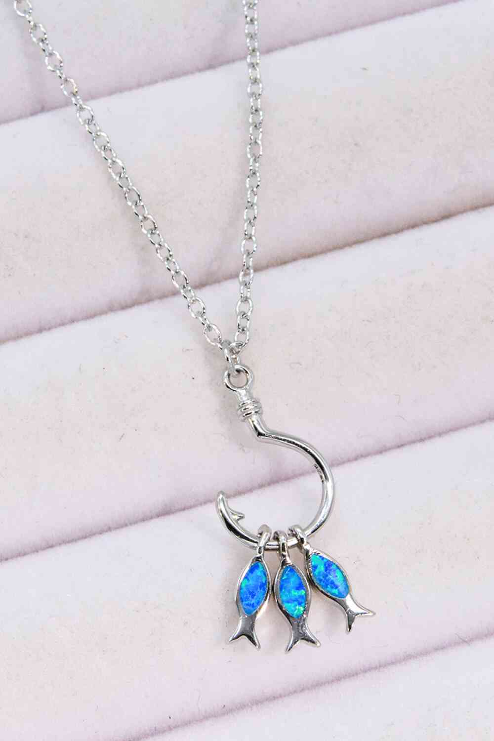 Opal Fish 925 Sterling Silver Necklace Cobalt Blue One Size