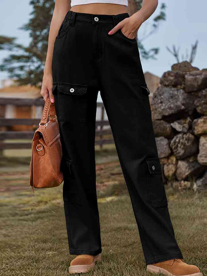 Buttoned Long Jeans Black