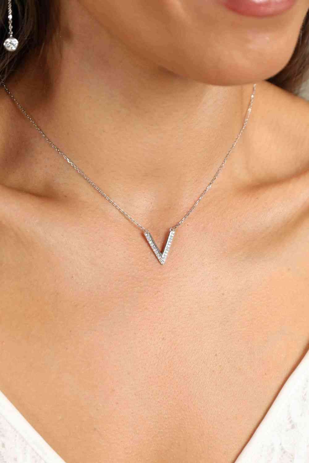 Adored Sterling Silver V Letter Pendant Necklace Silver One Size
