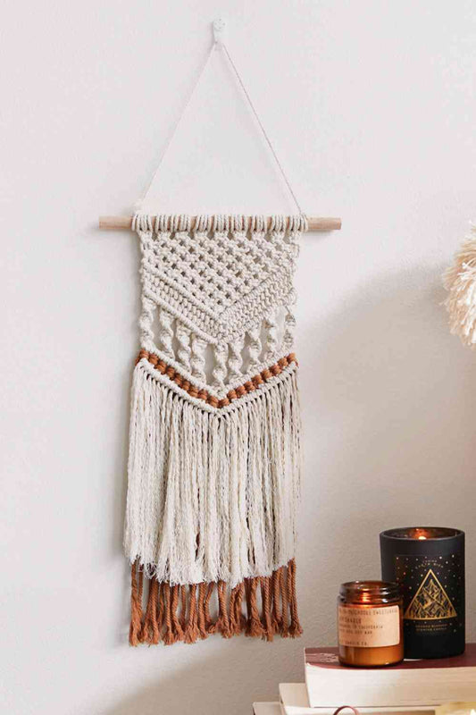 Macrame Fringe Wall Hanging Beige/Brown One Size