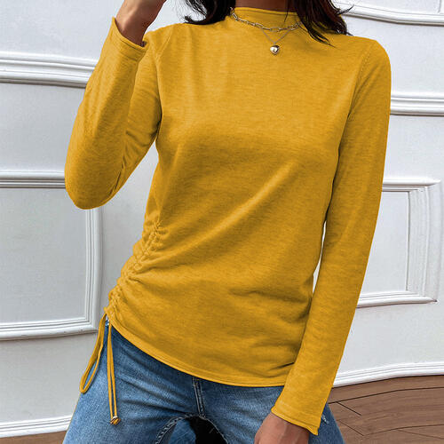 Drawstring Mock Neck Long Sleeve T-Shirt True Yellow One Size