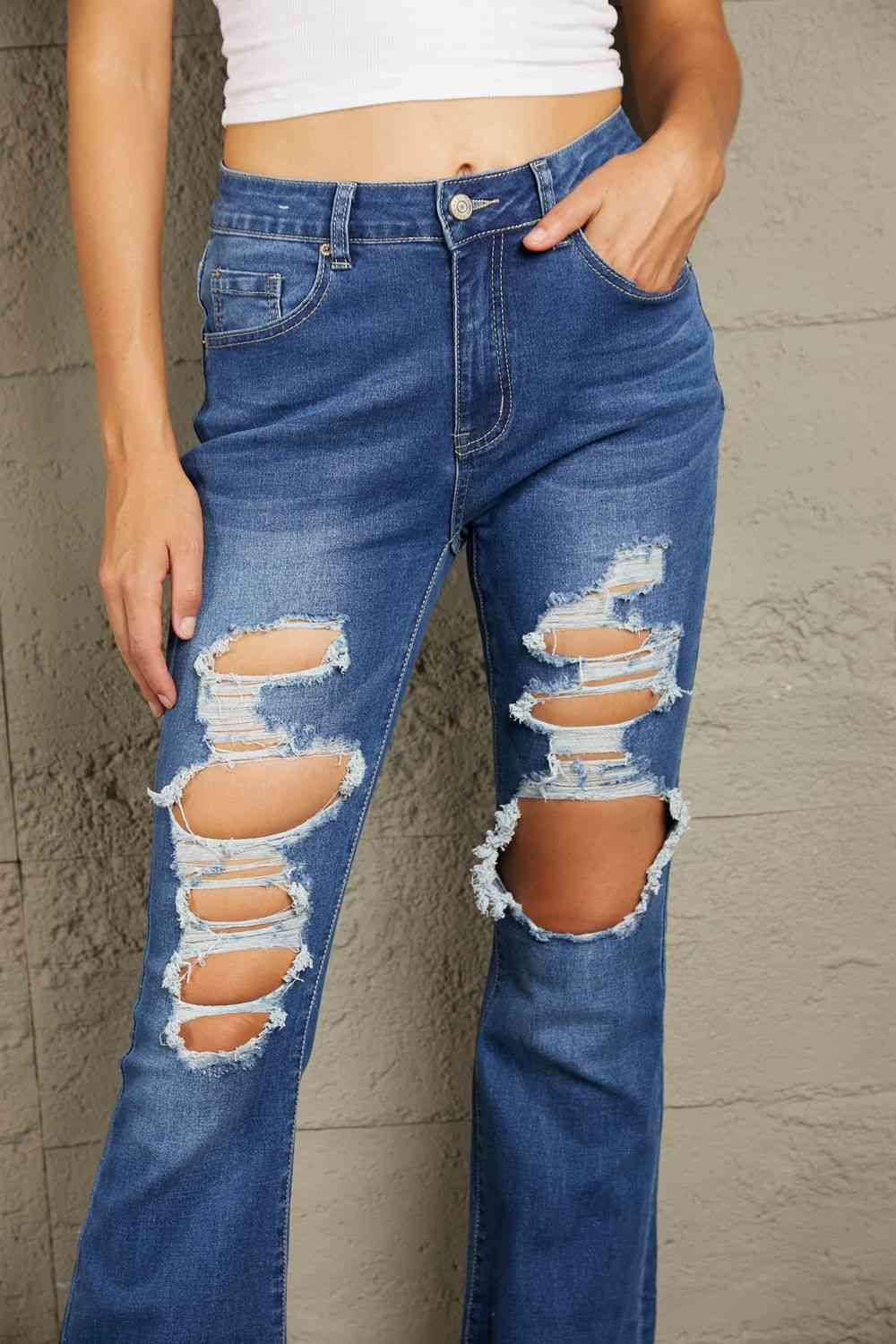 Baeful Distressed High Waist Flare Jeans