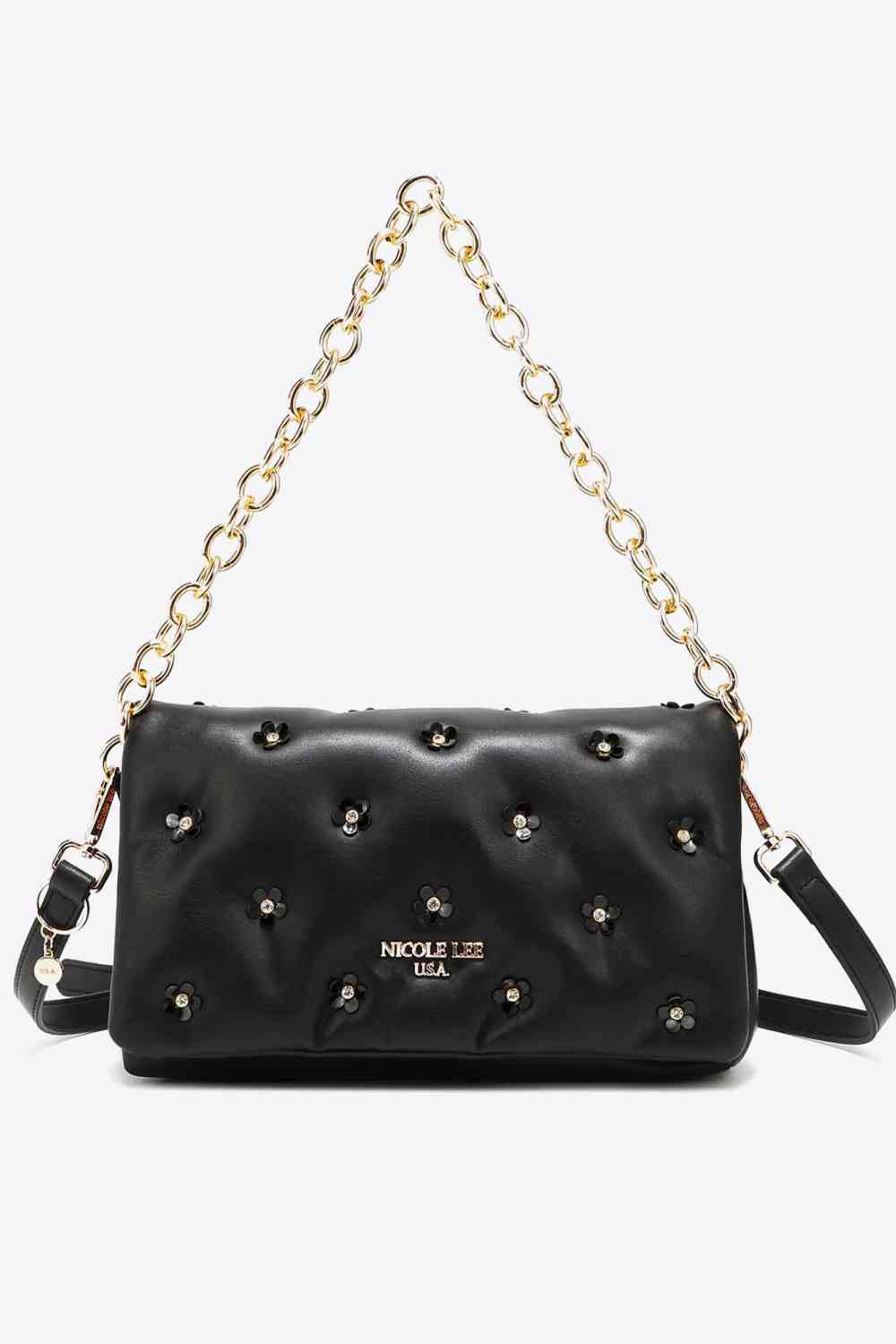 Nicole Lee USA Diamond Flower Messenger Crossbody Bag Black One Size
