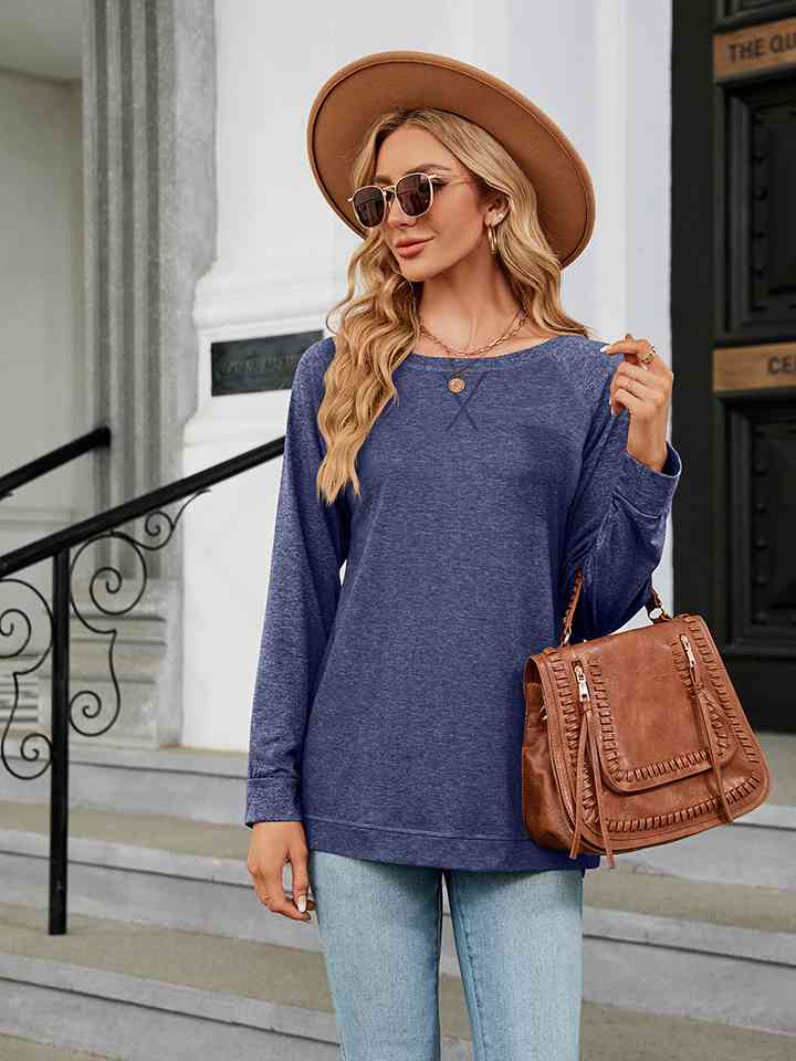 Round Neck Long Sleeve T-Shirt Peacock Blue