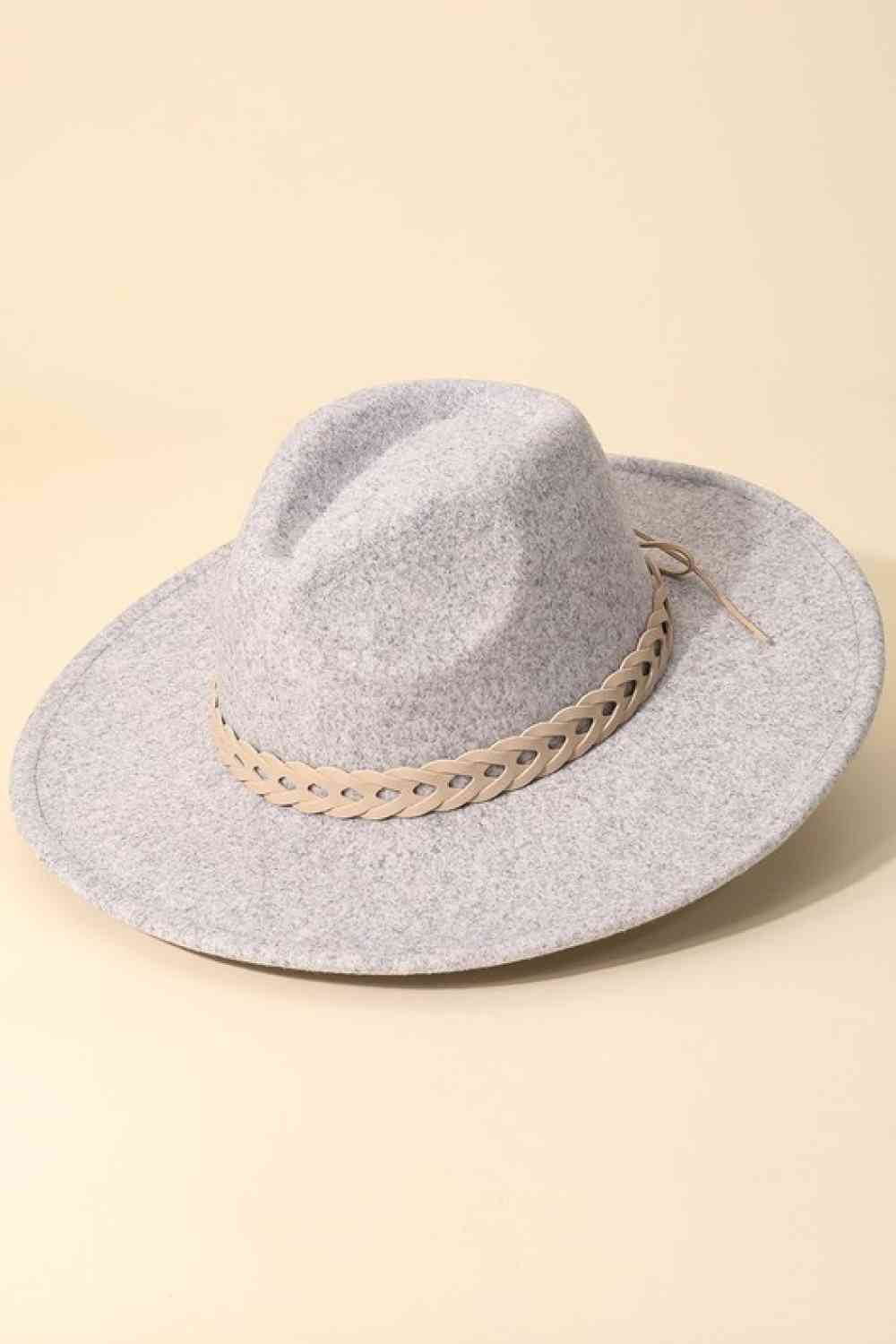 Fame Woven Together Braided Strap Fedora Mid Gray One Size