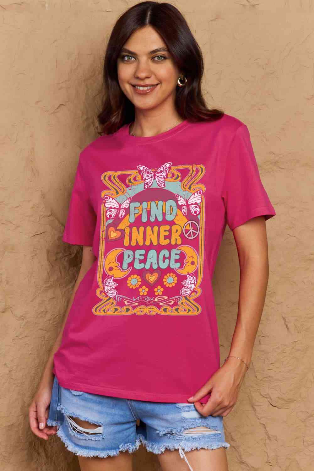 Simply Love Full Size FIND INNER PEACE Graphic Cotton T-Shirt Deep Rose