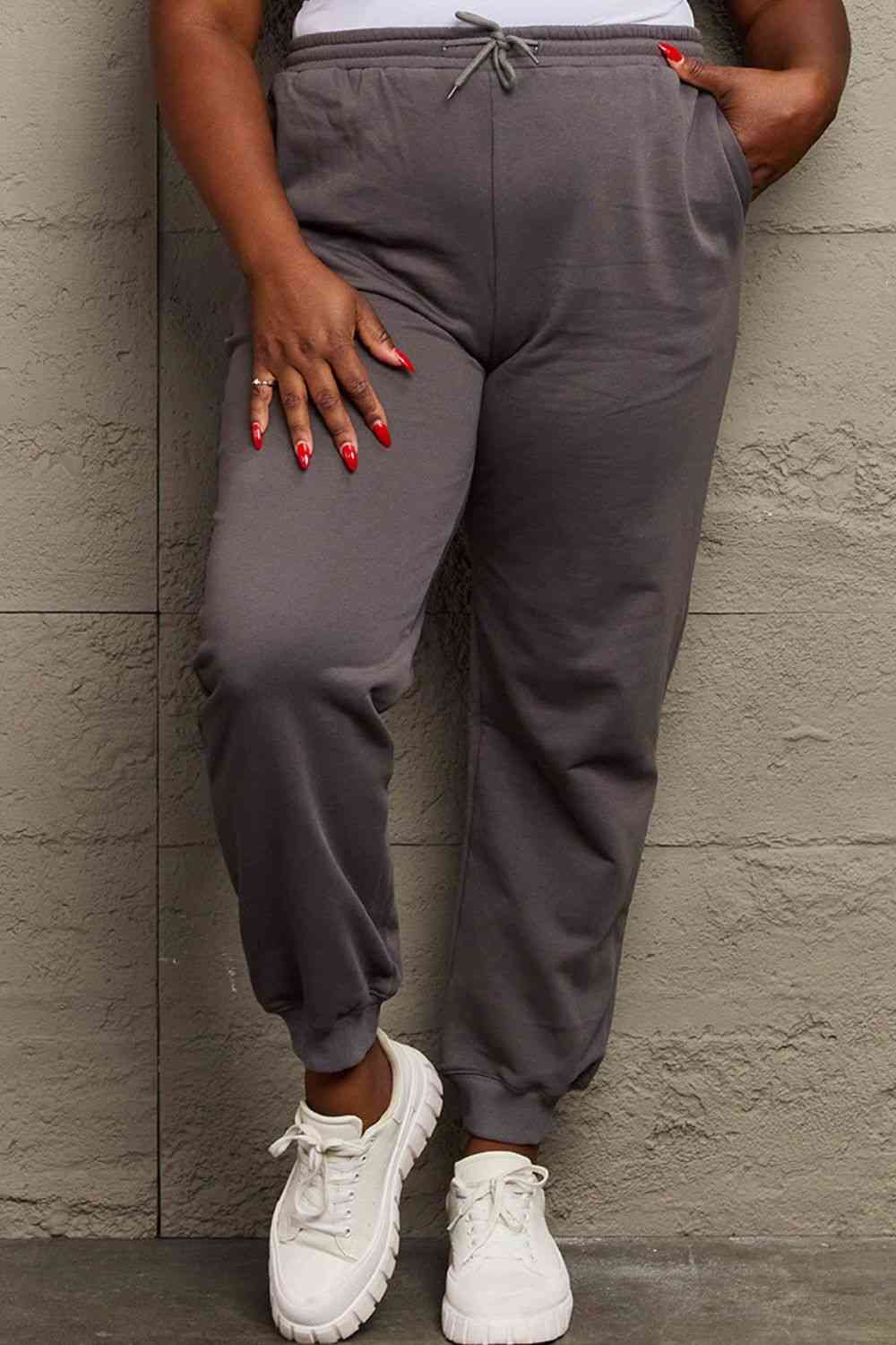 Simply Love Full Size Drawstring Sweatpants Heather Gray