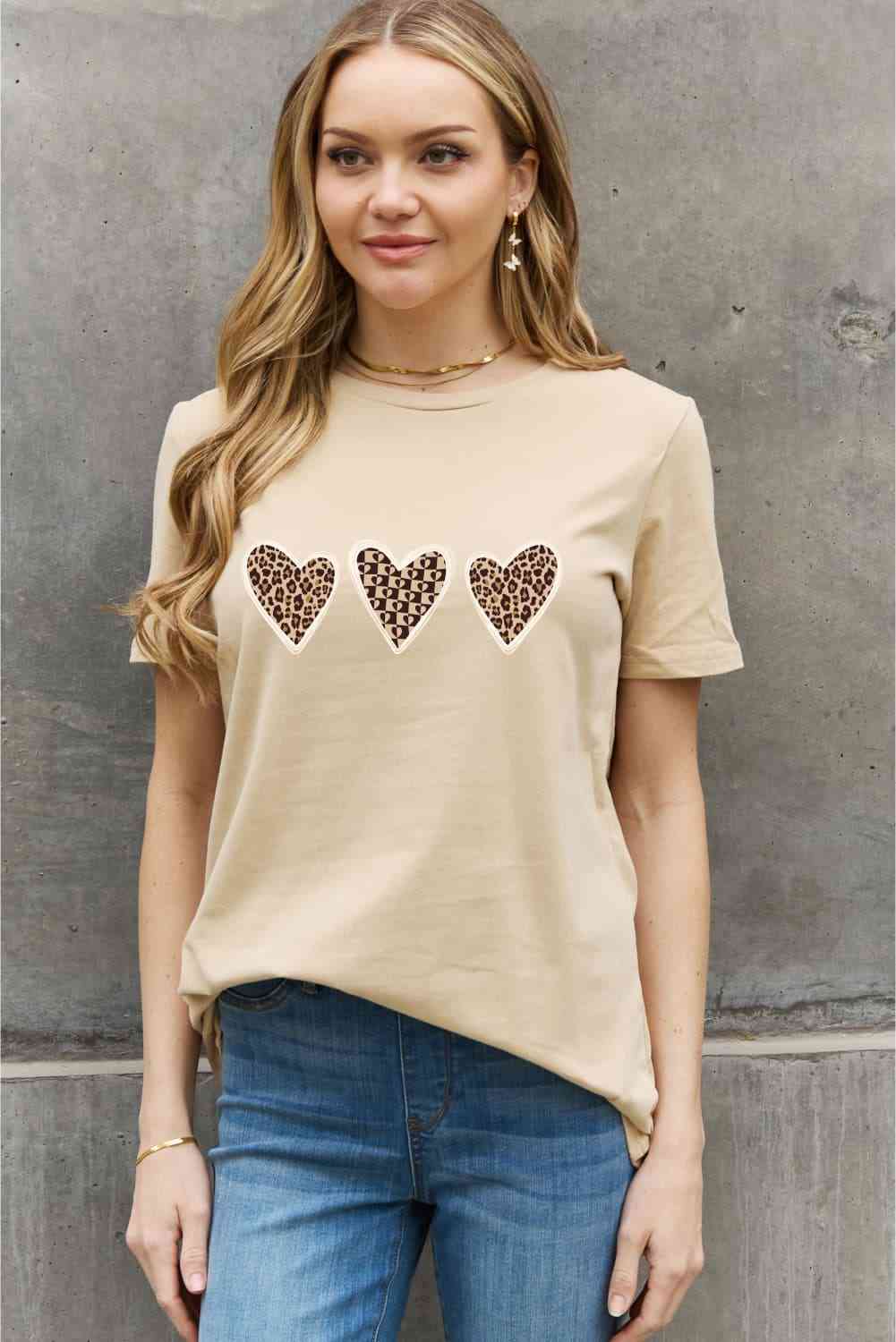 Simply Love Simply Love Full Size Heart Graphic Cotton Tee Taupe