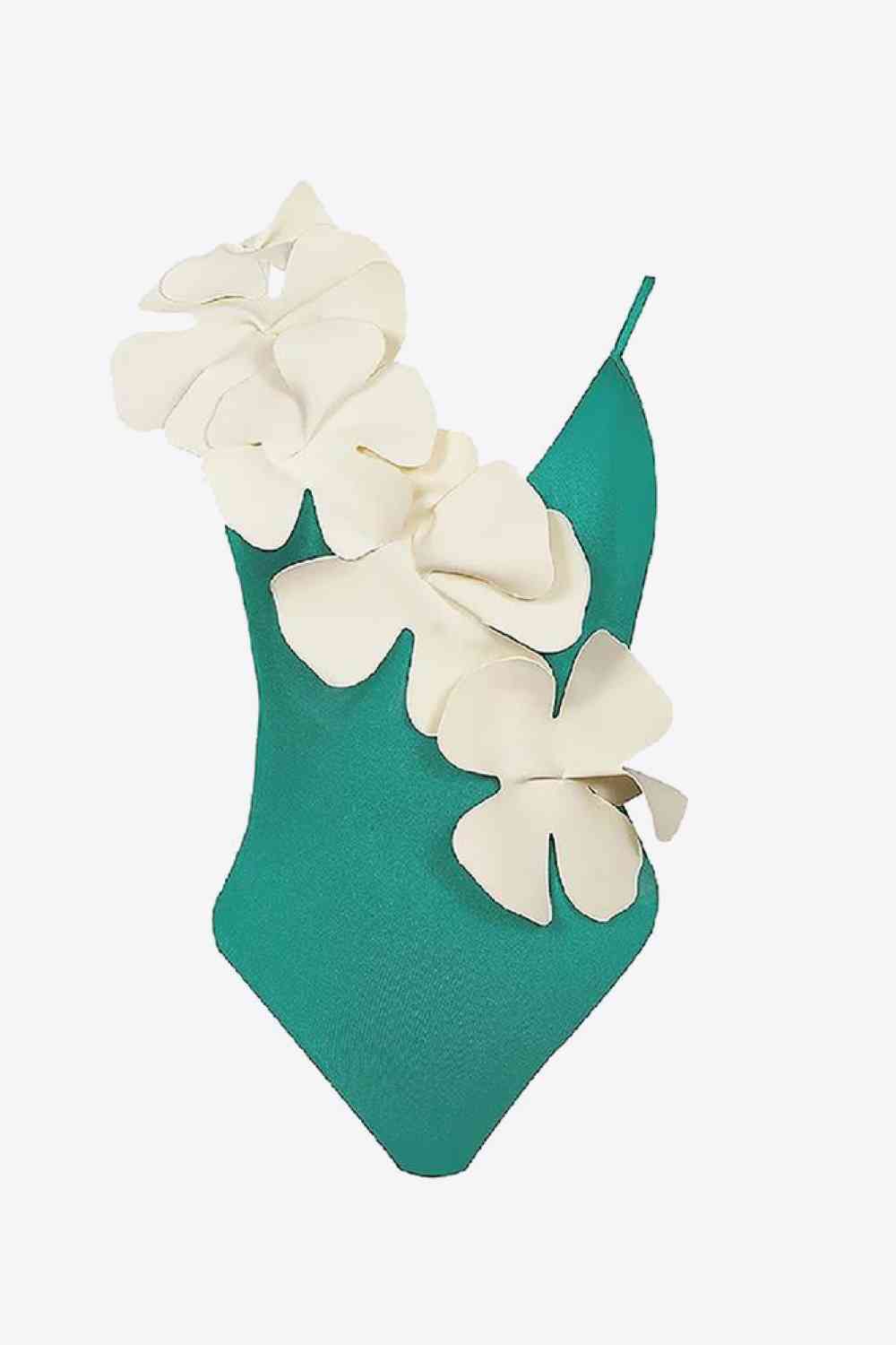 Flower Contrast One-Piece Swimsuit Turquoise