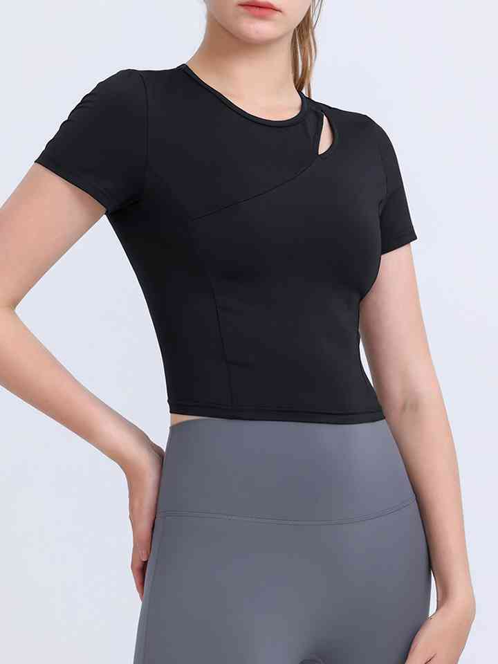 Round Neck Short Sleeve Active Top Black