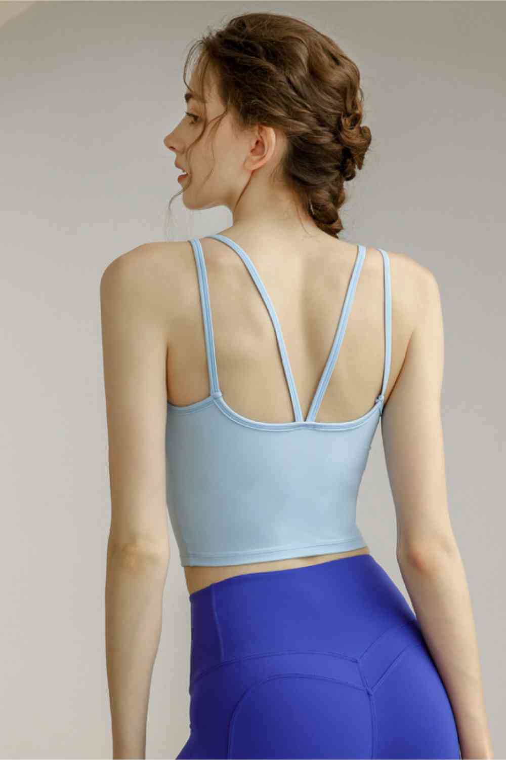 Spaghetti Strap Scoop Neck Sports Bra Pastel Blue