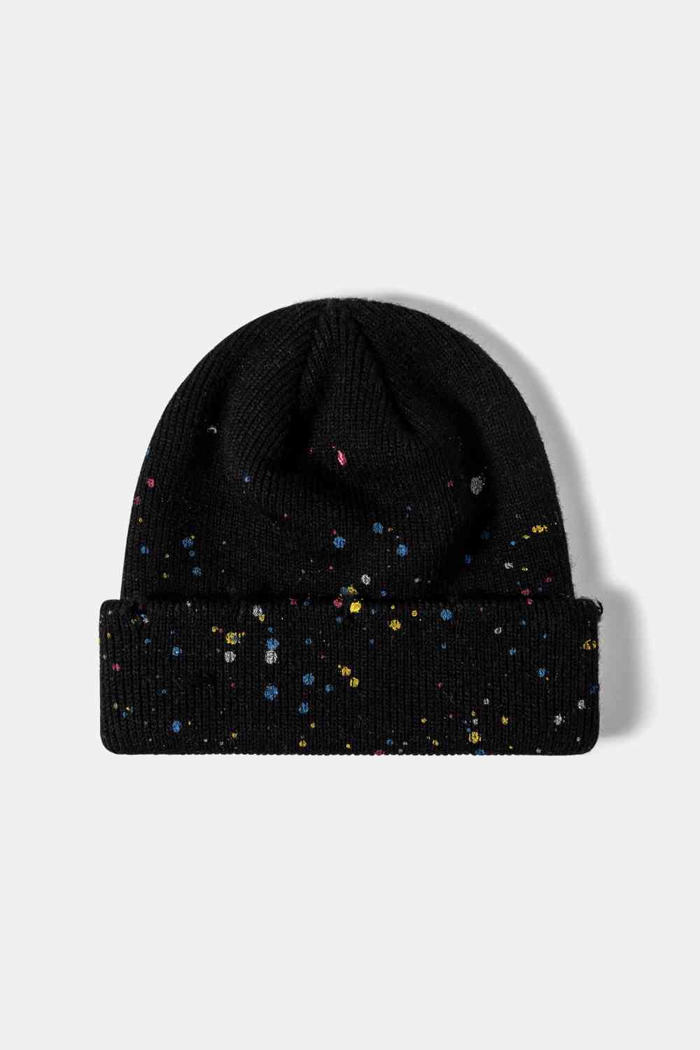 Confetti Rib-Knit Cuff Beanie Black One Size