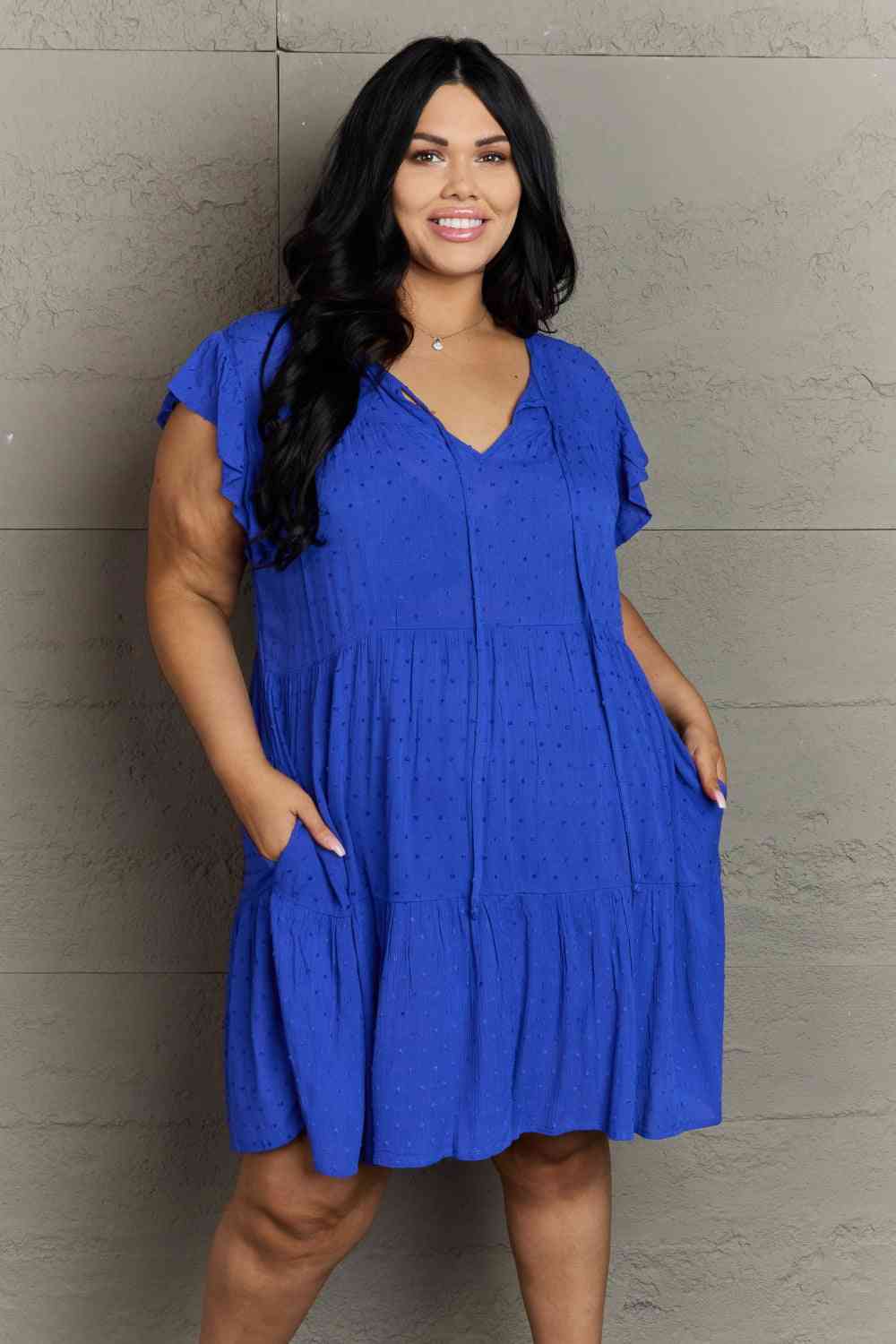 Culture Code Enchanting Elegance Full Size Peasant Neckline Tiered Dress Royal Blue