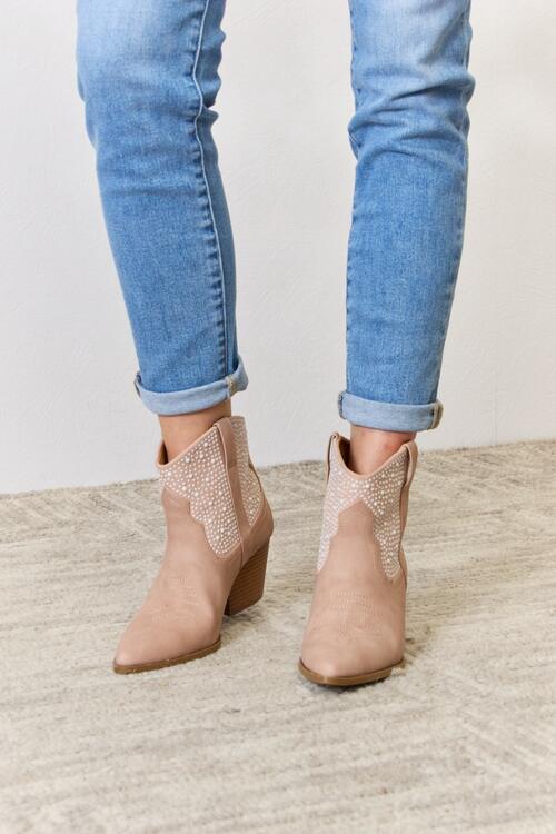 East Lion Corp Rhinestone Ankle Cowgirl Booties Blush