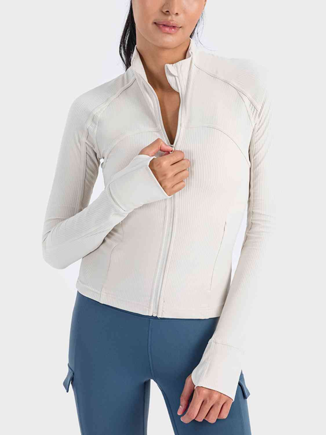 Zip-Up Long Sleeve Sports Jacket White