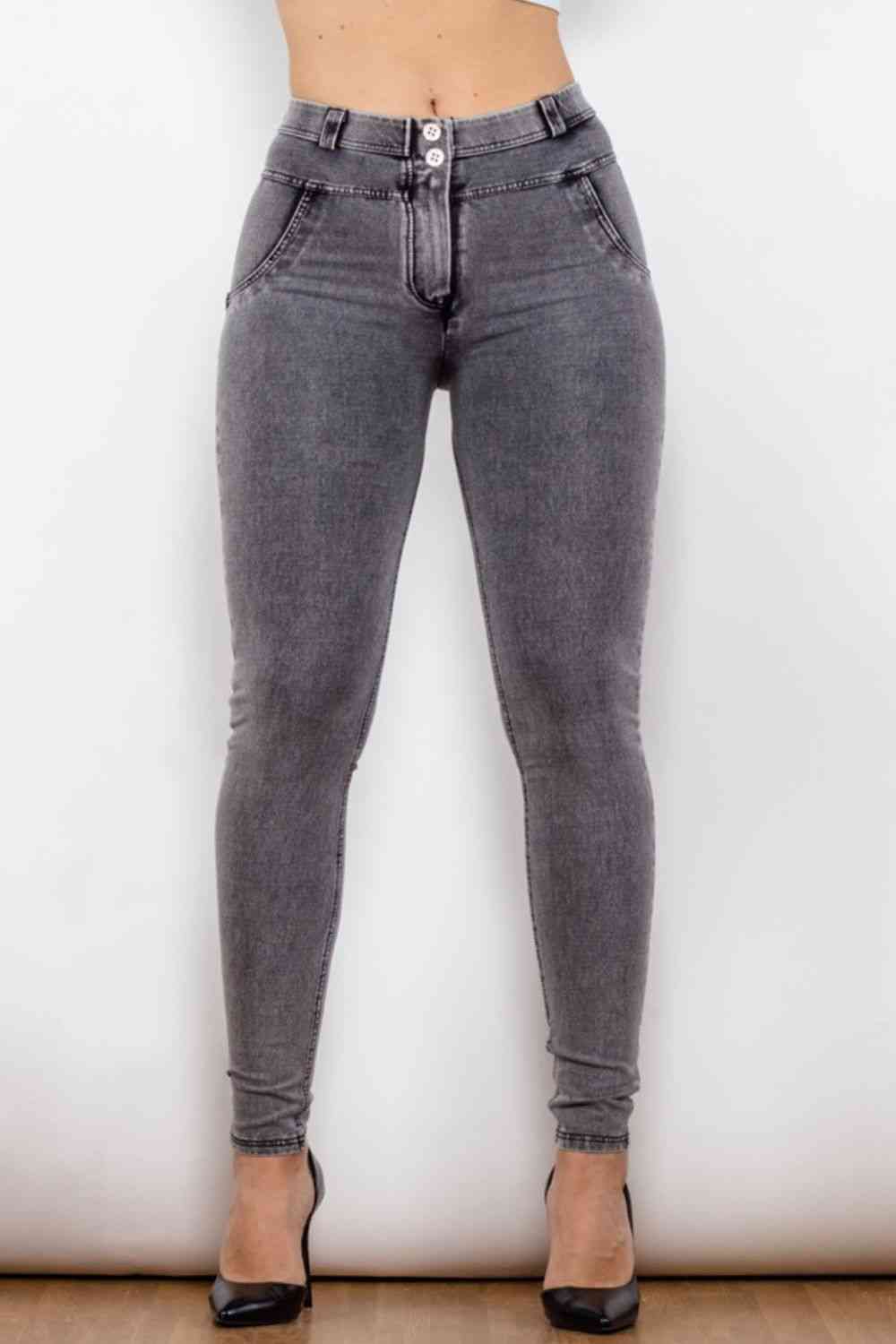 Baeful Buttoned Skinny Long Jeans Mid Gray