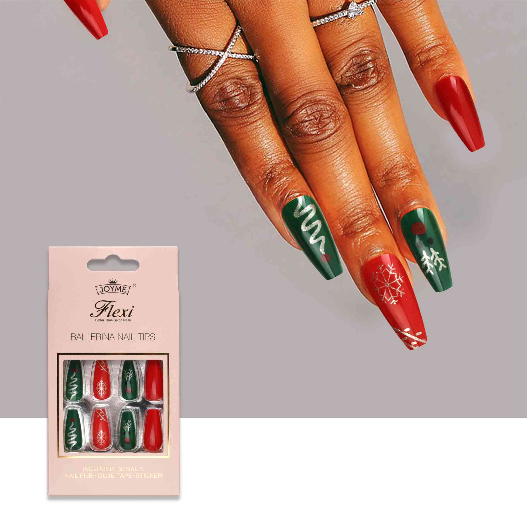 30-Piece Christmas Theme ABS Press-On Nails Style C One Size