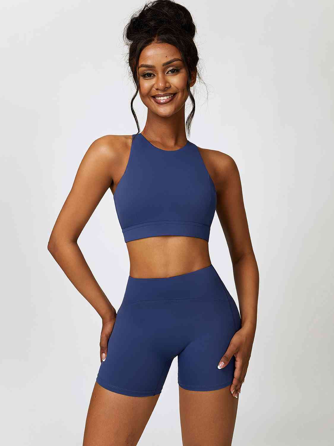 Cutout Cropped Sport Tank and Shorts Set Royal Blue