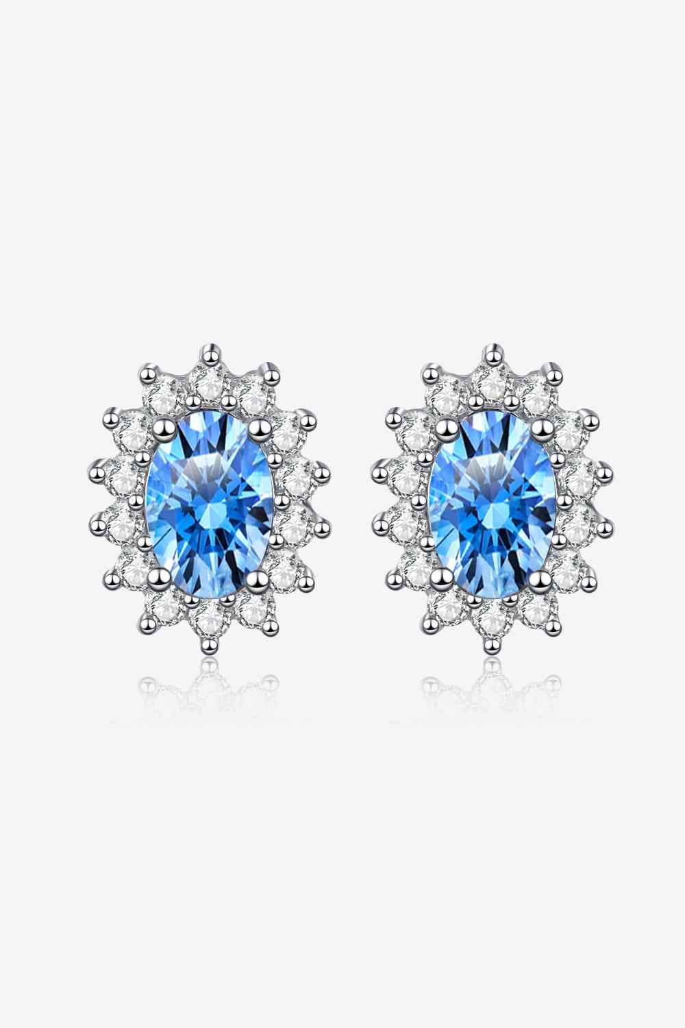 1 Carat Moissanite 925 Sterling Silver Stud Earrings Sky Blue One Size