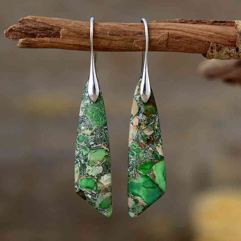 Gold-Plated Copper Dangle Earrings Green/Silver One Size