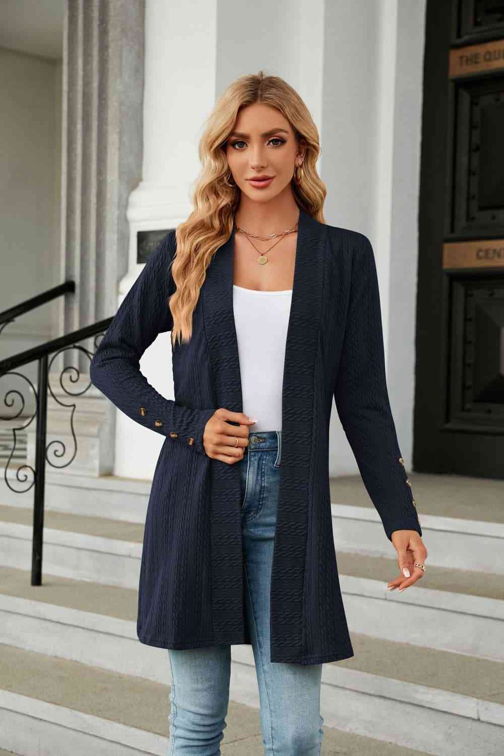 Long Sleeve Open Front Cardigan Navy