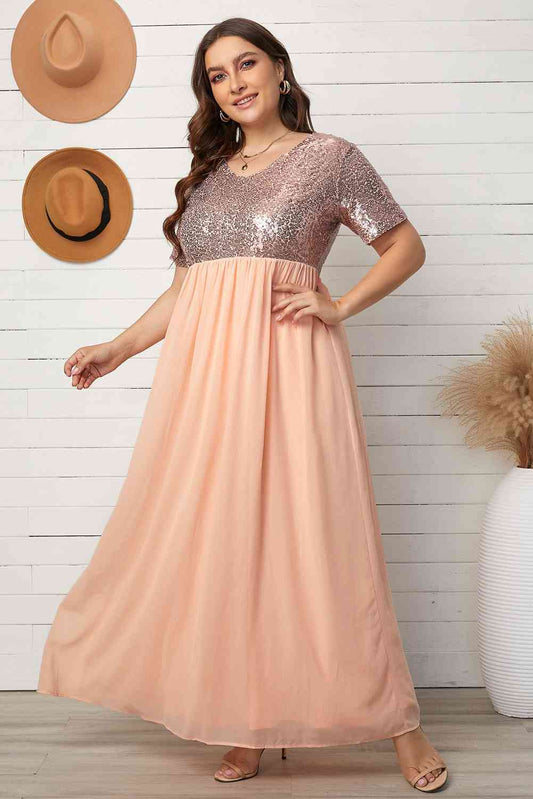 Plus Size Sequined Spliced Maxi Dress Pink