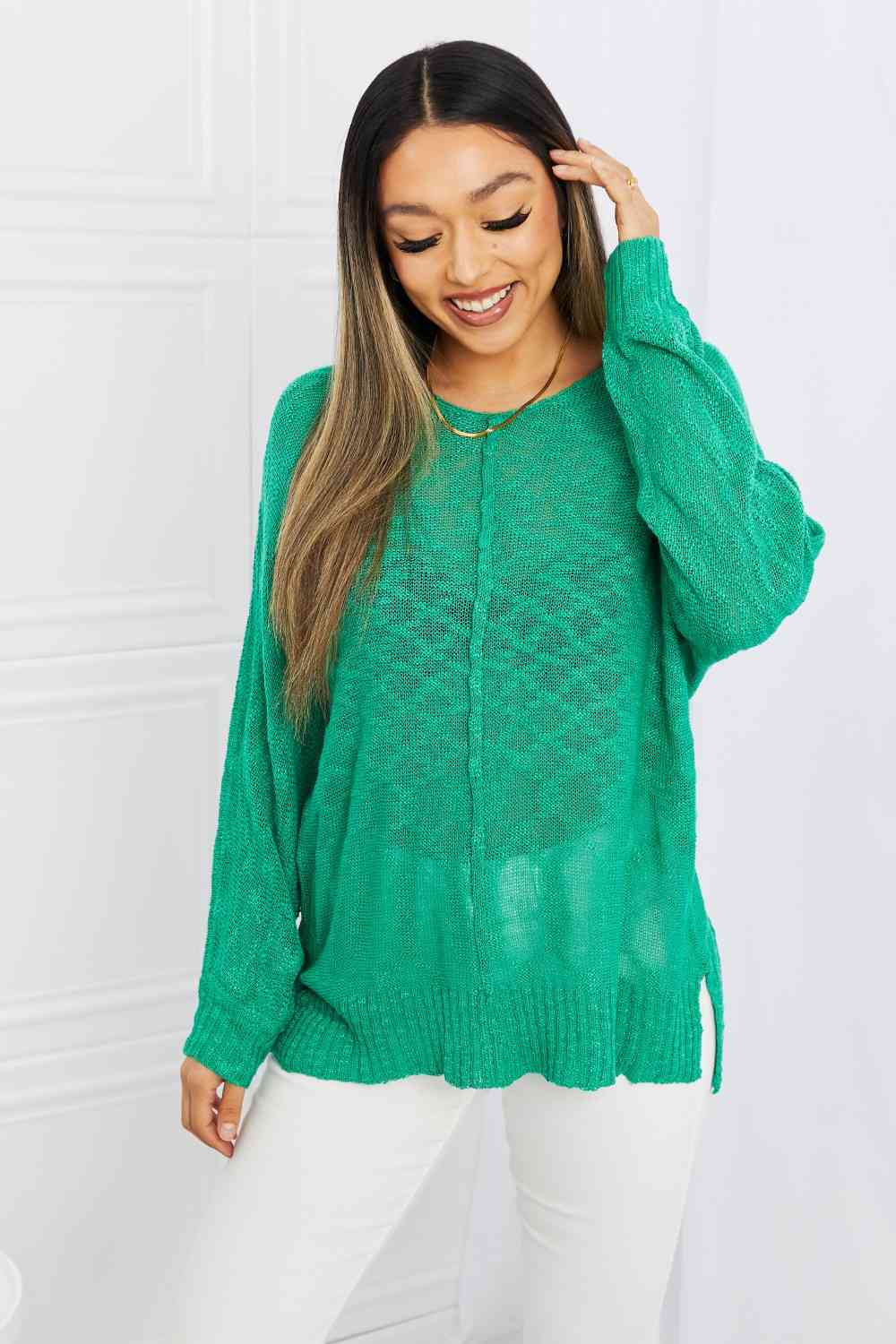 Mittoshop Exposed Seam Slit Knit Top in Kelly Green Kelly Green