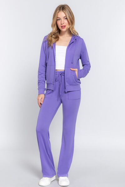 ACTIVE BASIC French Terry Zip Up Hoodie and Drawstring Pants Set Purple