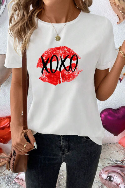 XOXO Lip Graphic Round Neck T-Shirt White