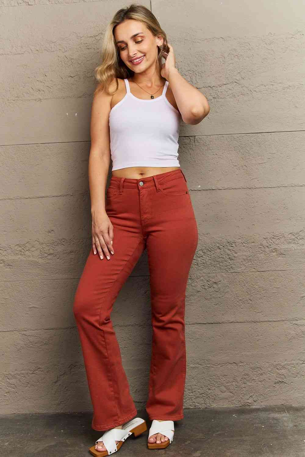 Judy Blue Olivia Full Size Mid Rise Slim Bootcut Jeans Terracotta