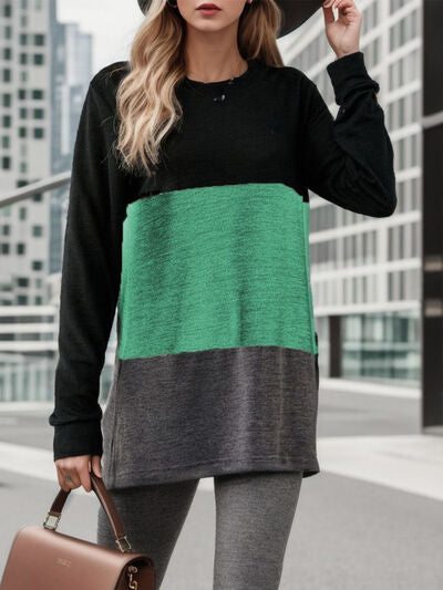 Color Block Long Sleeve T-Shirt Mid Green