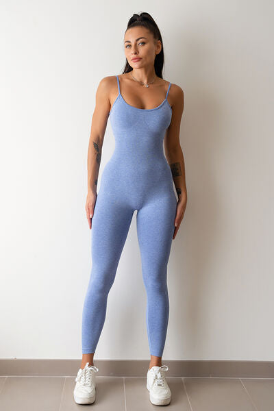 Adjustable Spaghetti Strap Jumpsuit Misty Blue