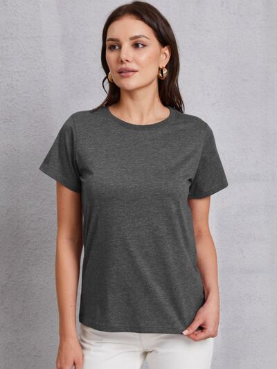 Round Neck Short Sleeve T-Shirt Charcoal