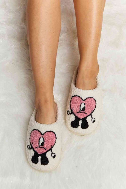 Melody Love Heart Print Plush Slippers Dusty Pink