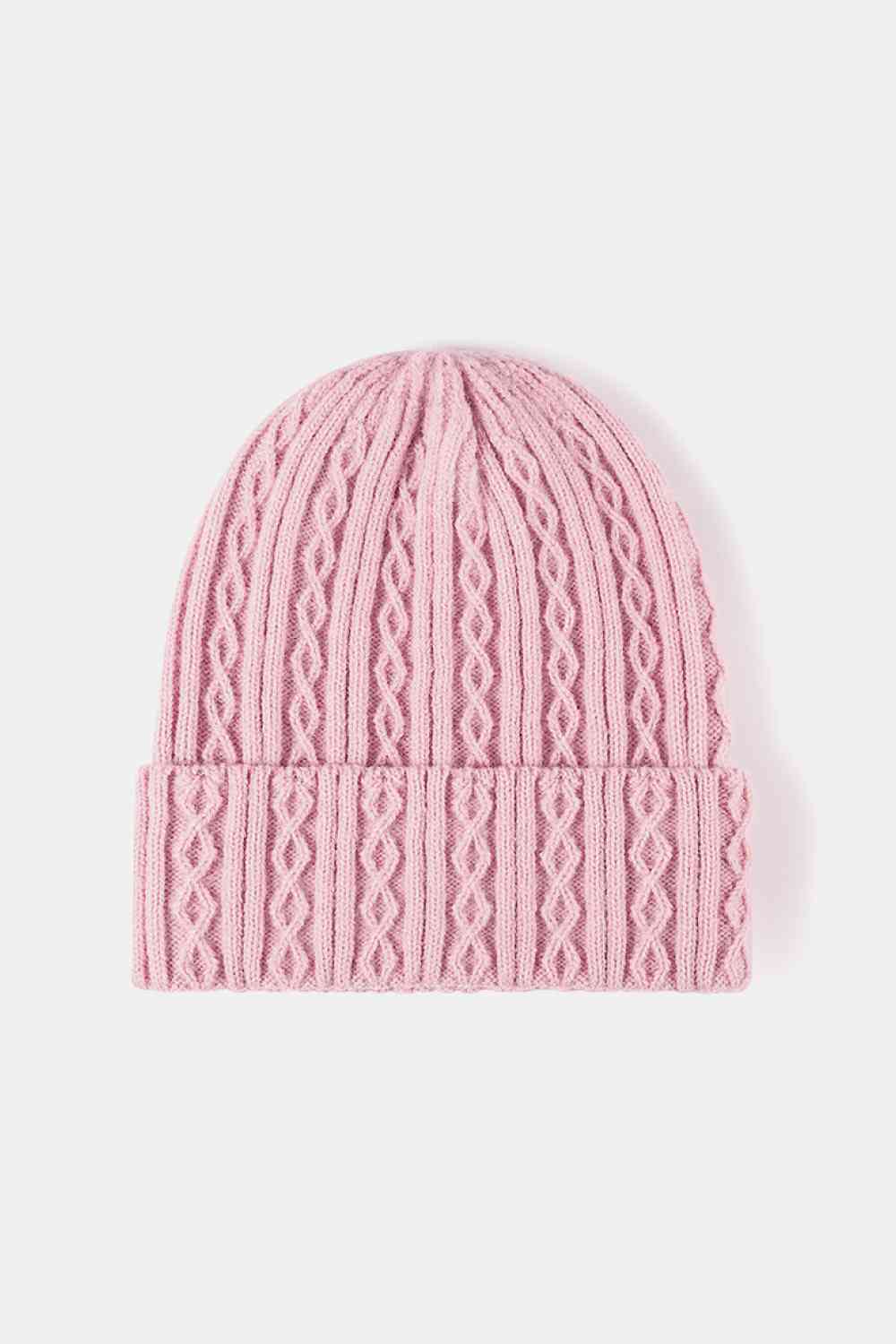 Mixed Knit Cuff Beanie Pink One Size