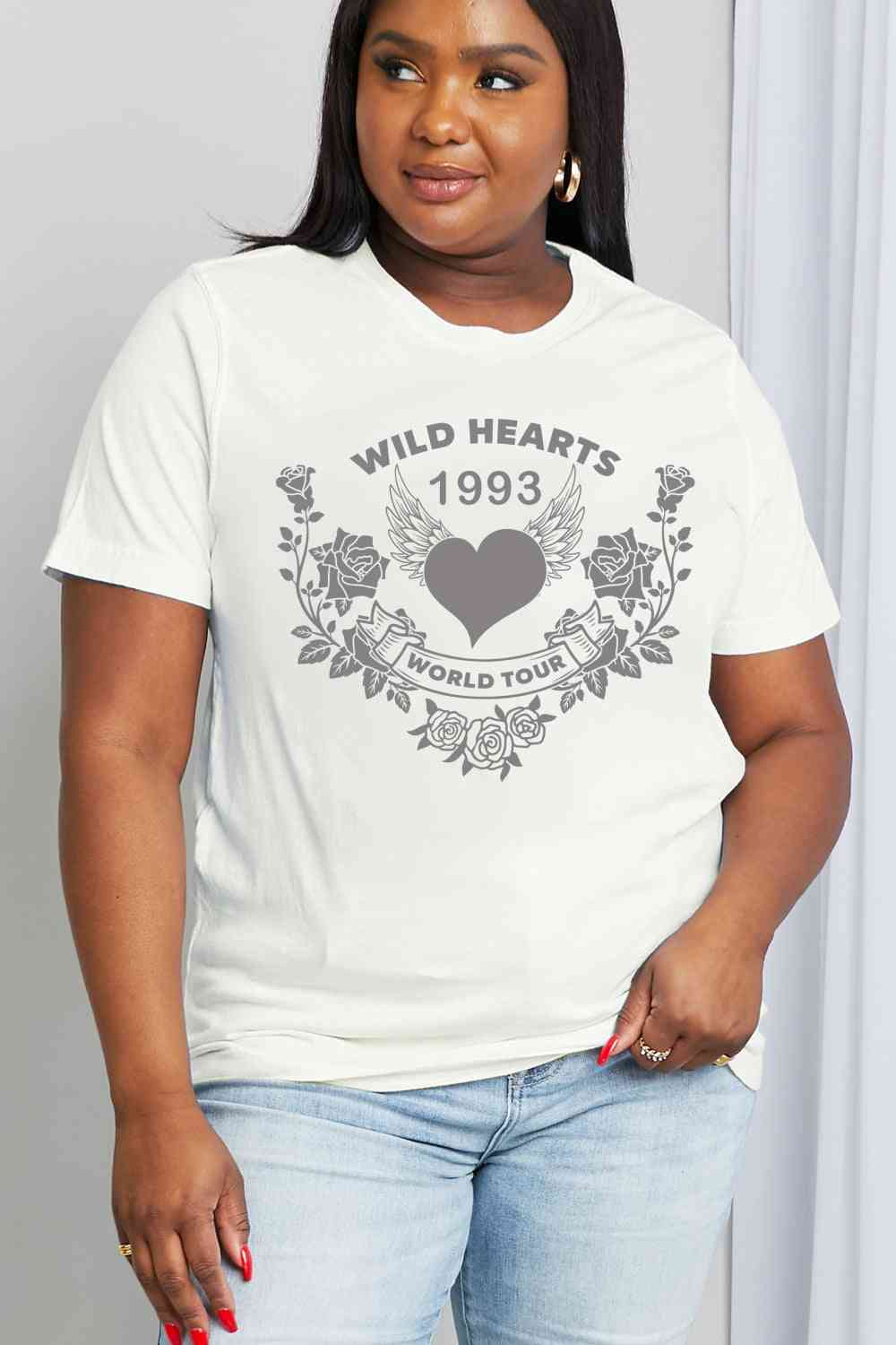 Simply Love Full Size WILD HEARTS 1993 WORLD TOUR Graphic Cotton Tee Bleach