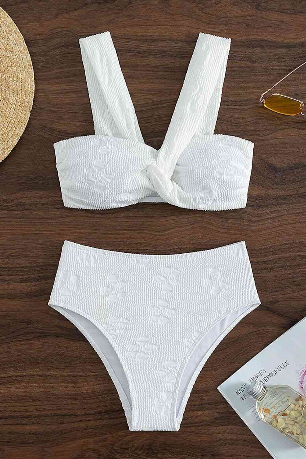 Textured Twisted Detail Bikini Set White