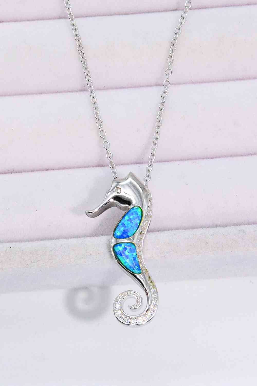 Opal Seahorse 925 Sterling Silver Necklace Cobalt Blue One Size