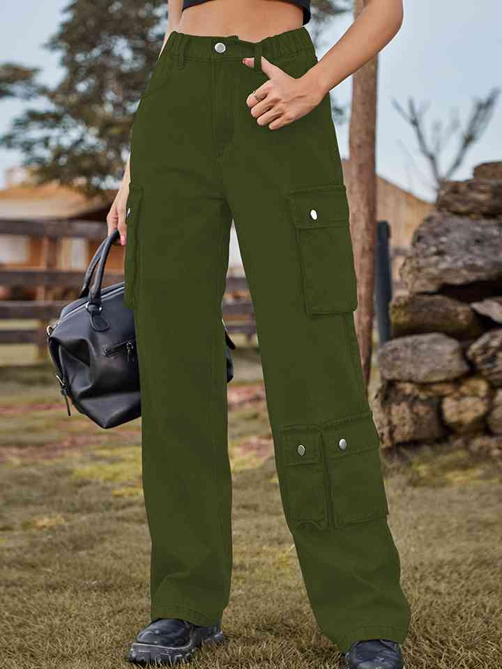 Straight Leg Cargo Jeans Matcha Green