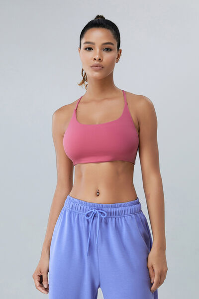 Crisscross Spaghetti Strap Active Bra Moonlit Mauve