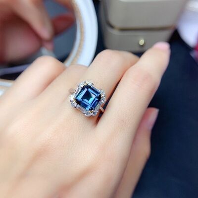 Square Shape Artificial Gemstone Platinum-Plated Ring