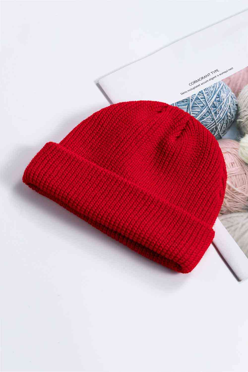 Cozy Rib-Knit Cuff Beanie Red One Size