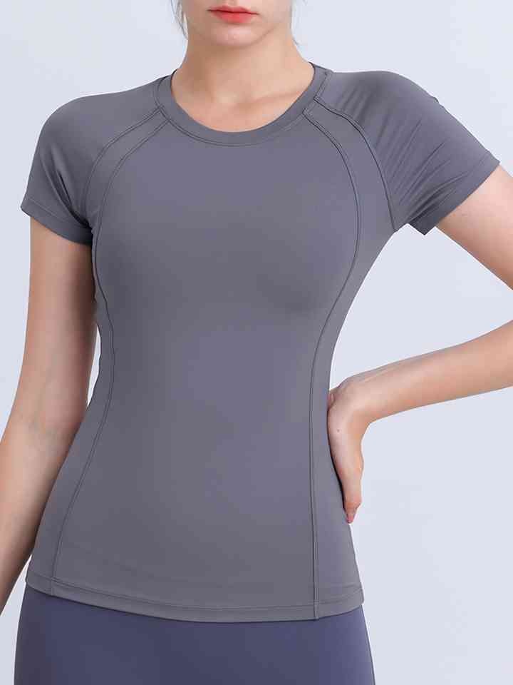 Round Neck Short Sleeve Active Top Charcoal