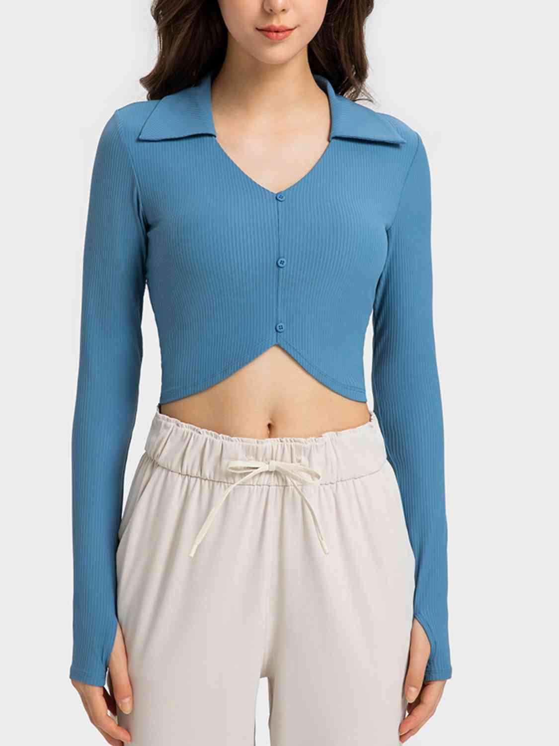 Johnny Collar Long Sleeve Sports Top Misty Blue