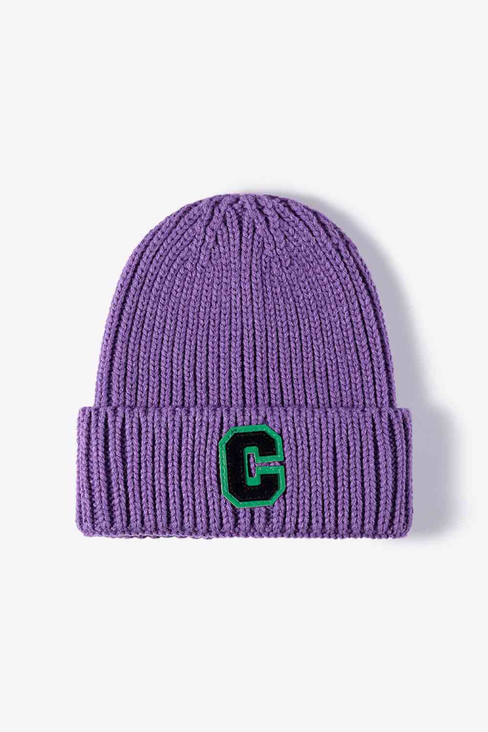 Letter C Patch Cuffed Beanie Purple One Size