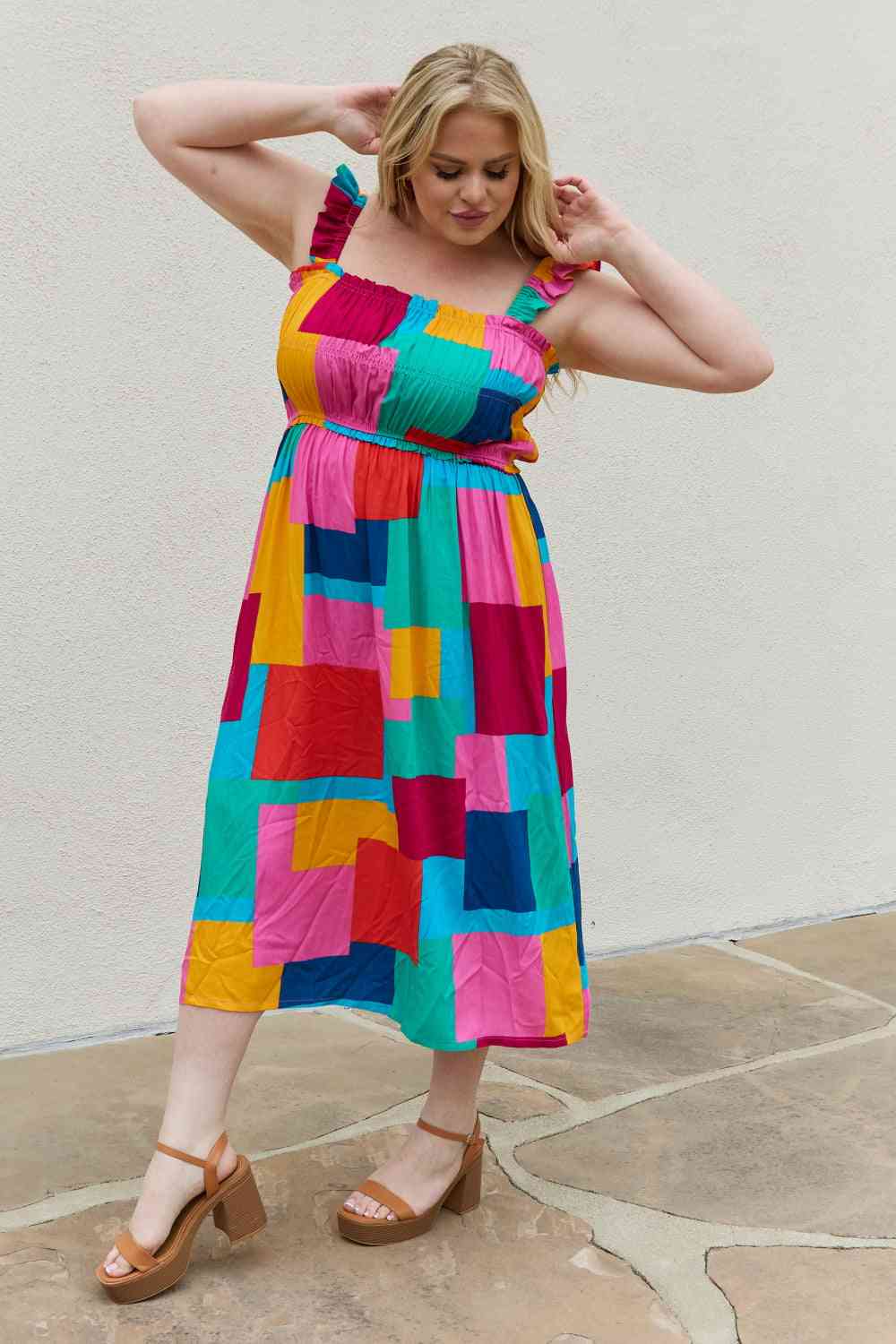 And The Why Multicolored Square Print Summer Dress