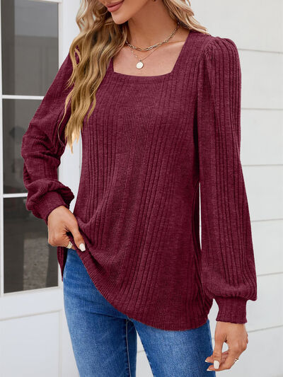 Square Neck Long Sleeve Blouse