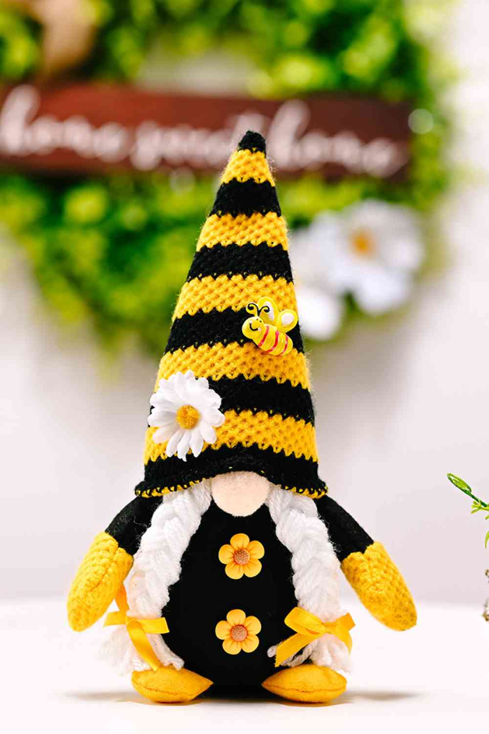 Bee and Flower Decor Faceless Gnome Black One Size