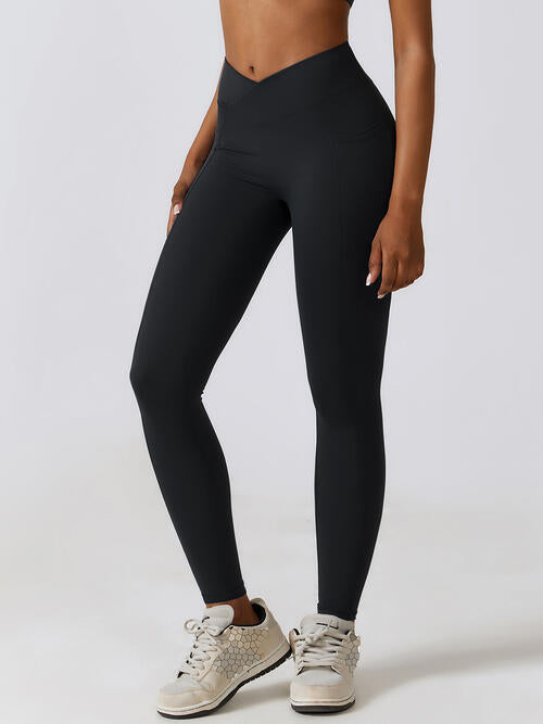 Wide Waistband Active Leggings Black